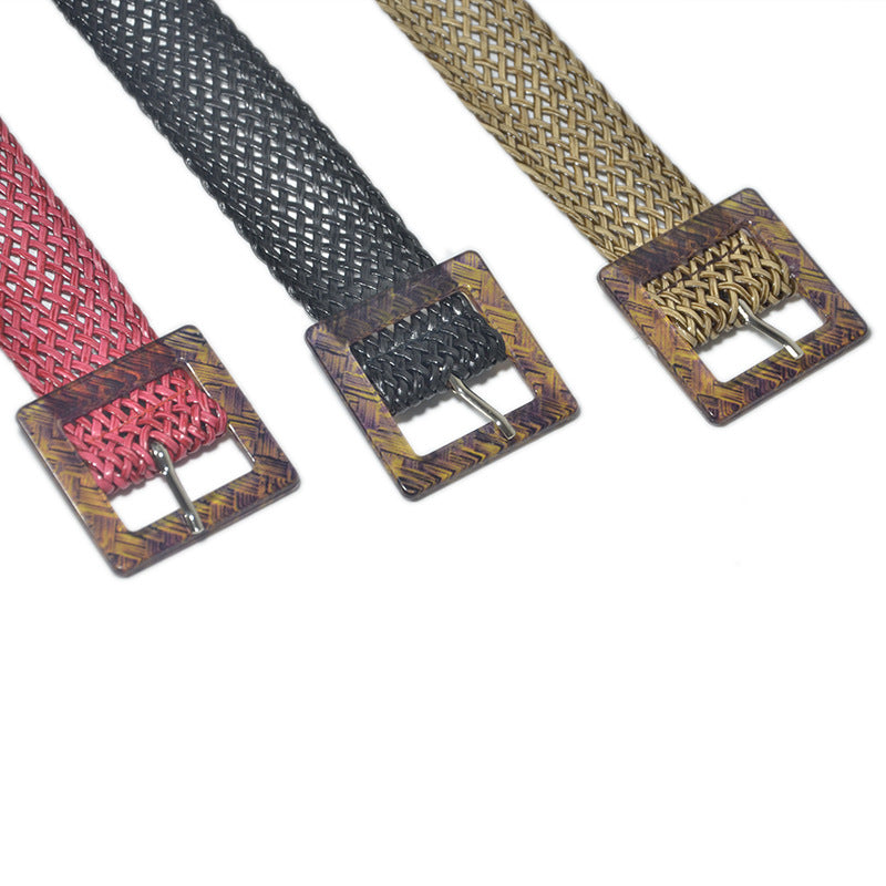 Pin buckle braided belt women