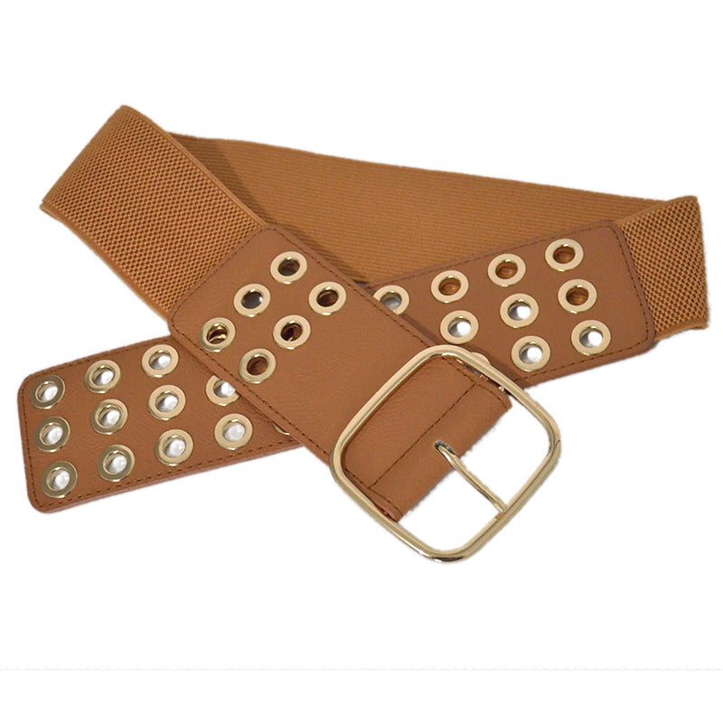 Hollow elastic pin buckle wide belt