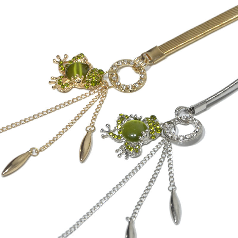 Rhinestone crystal inlaid metal spring waist chain
