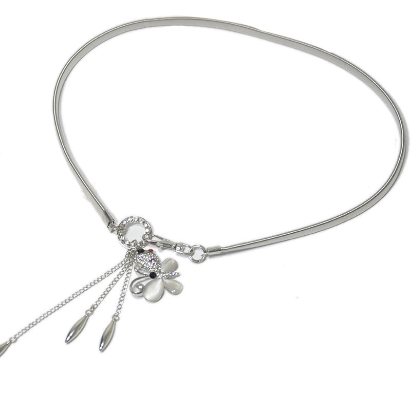 Rhinestone crystal inlaid metal spring waist chain