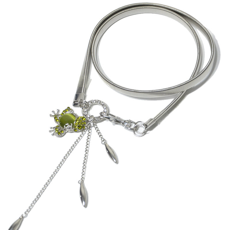 Rhinestone crystal inlaid metal spring waist chain