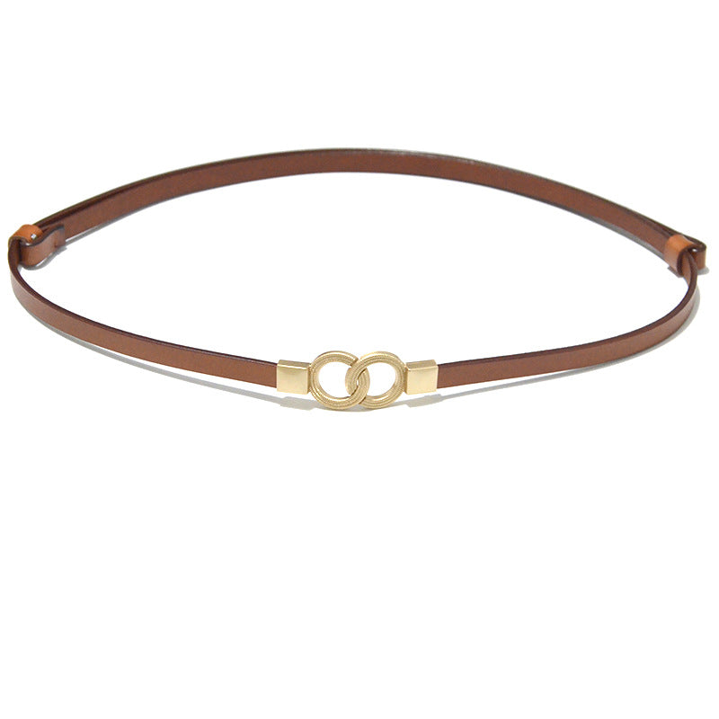 Real cow double ring buckle cowhide thin belt