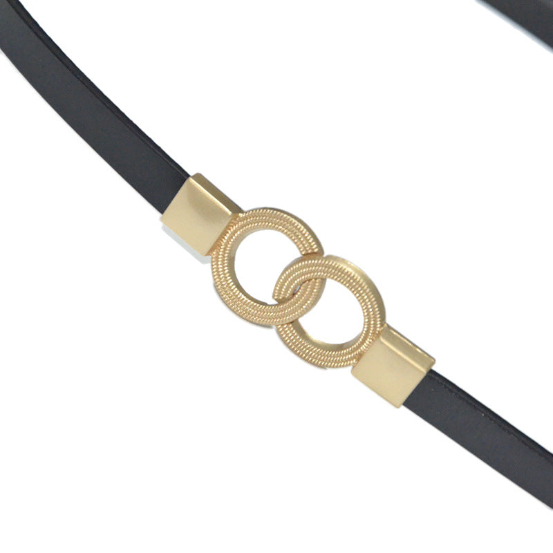 Real cow double ring buckle cowhide thin belt