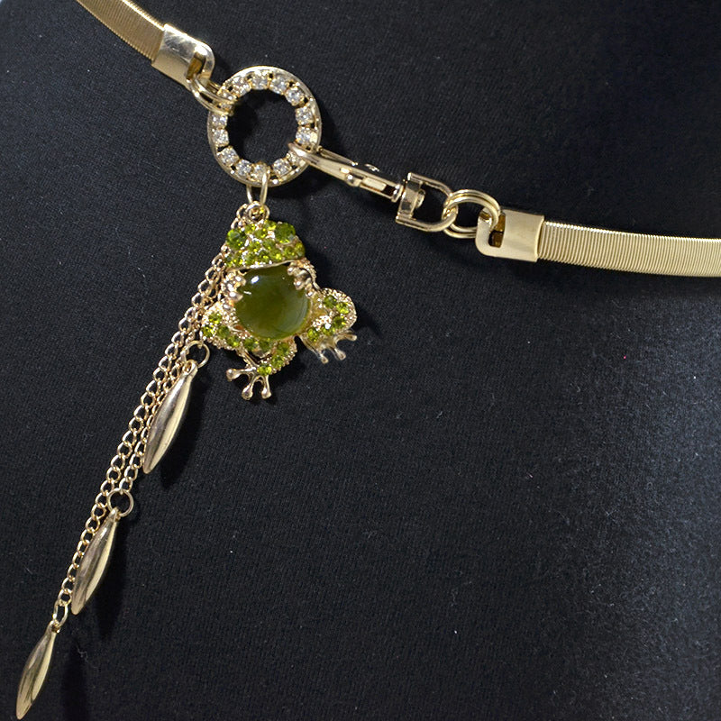 Rhinestone crystal inlaid metal spring waist chain