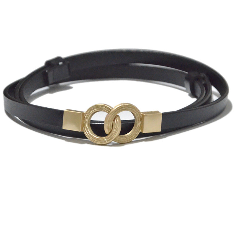 Real cow double ring buckle cowhide thin belt