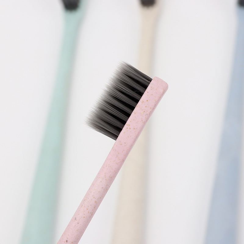 Cepillo de dientes de cerdas suaves de paja de trigo y carbón de bambú