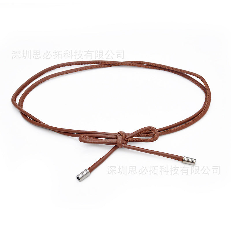Sheepskin leather knotted rope strap belt