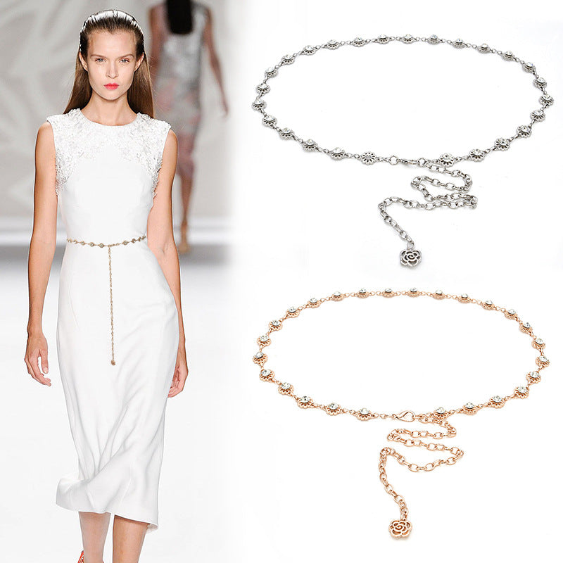 Shiny rhinestone waist chain, versatile