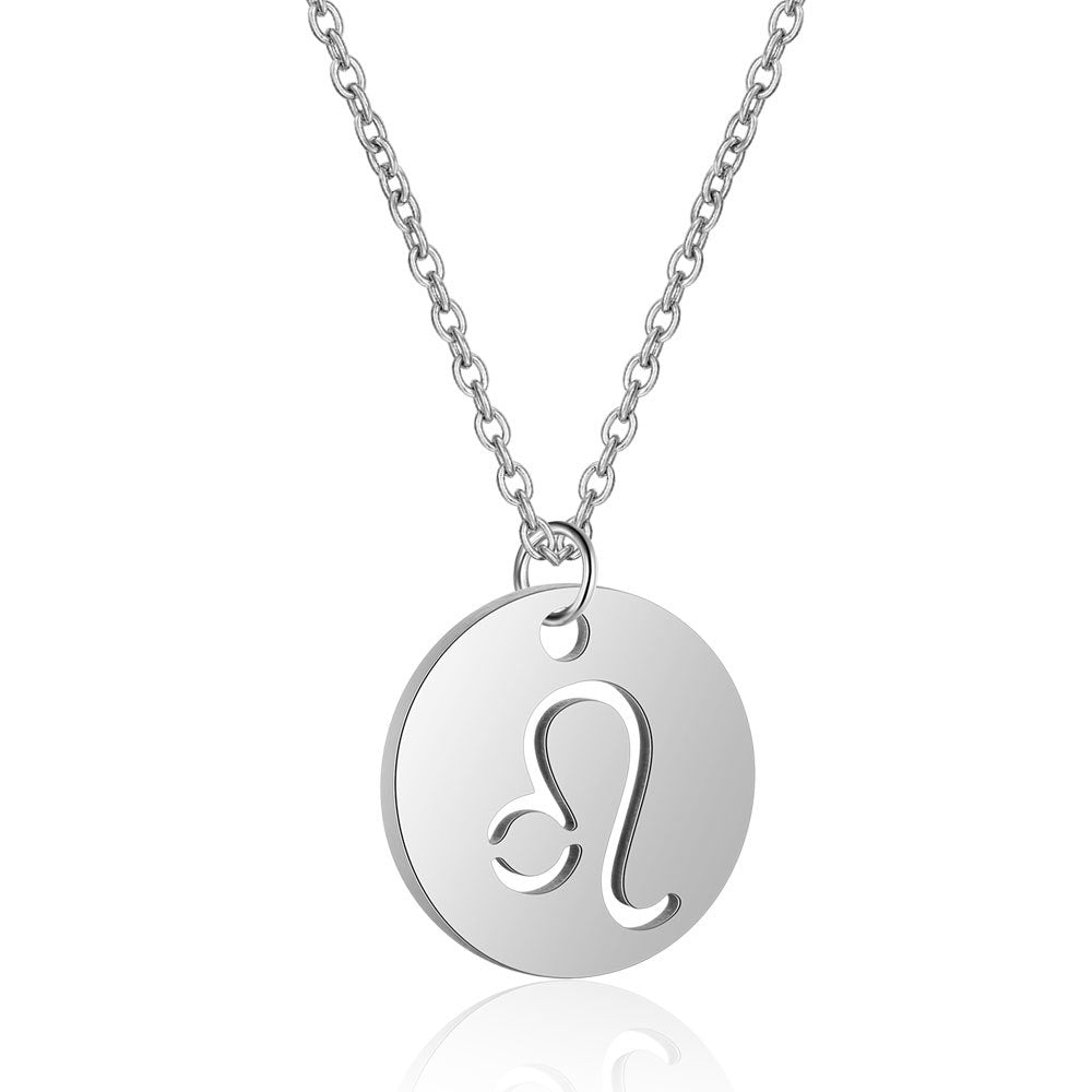 Twelve constellations titanium steel necklace
