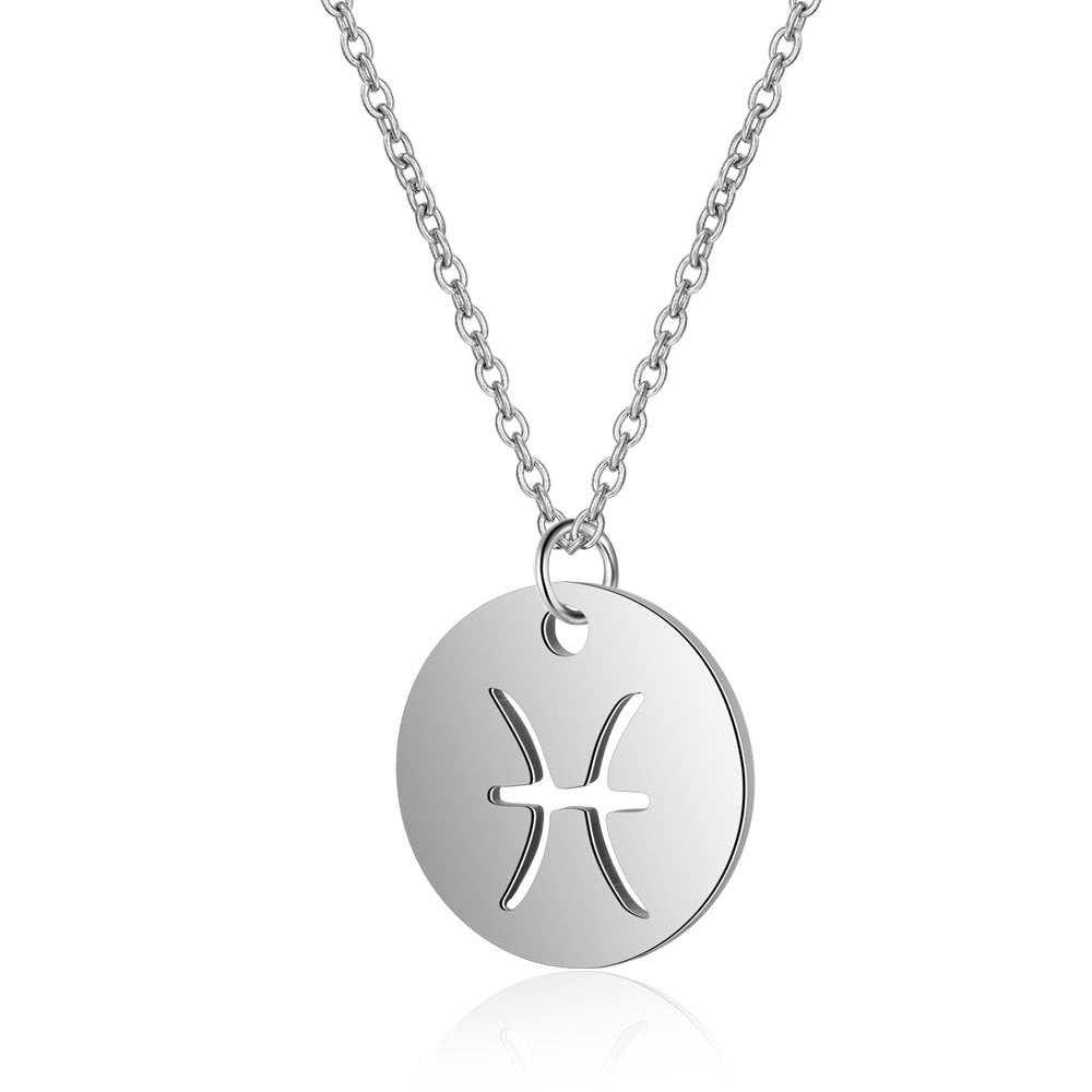 Twelve constellations titanium steel necklace
