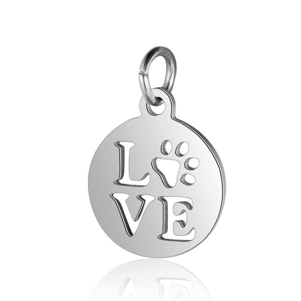Colgante de acero inoxidable con forma de pata de perro y corazón de melocotón