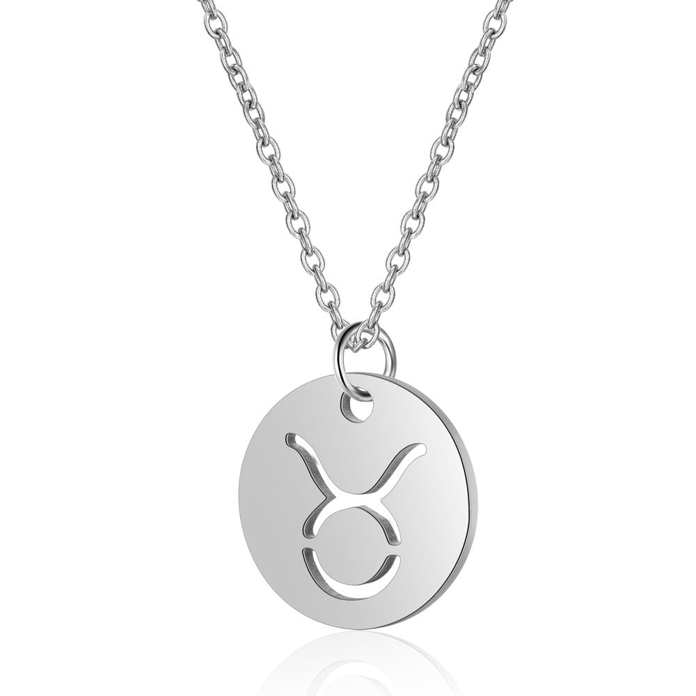 Twelve constellations titanium steel necklace