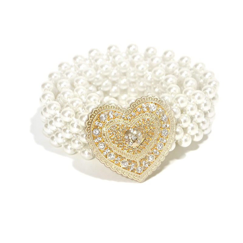 Rhinestone love decorative pearl thin waist chain