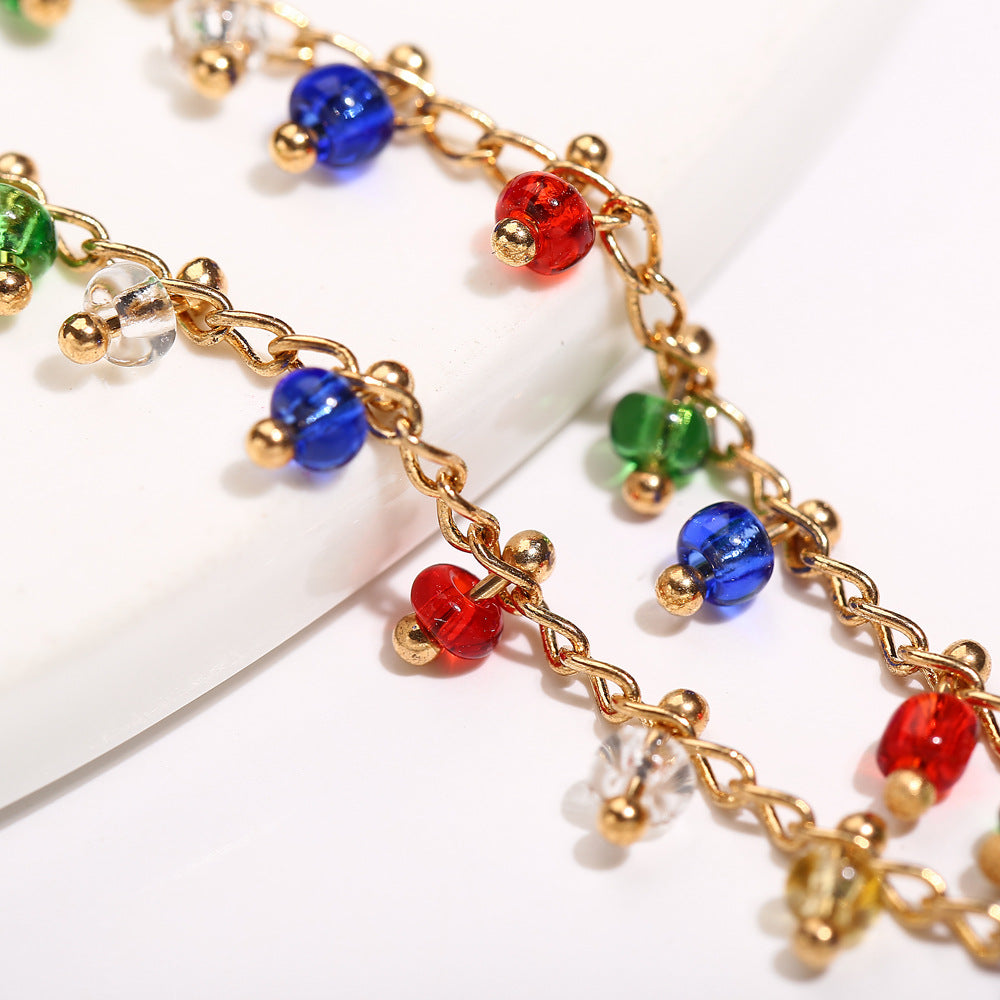 Rainbow Glass Bead Anklet