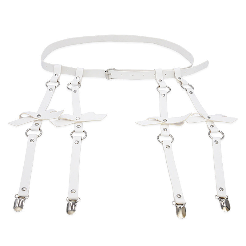 PU leather bow garter belt
