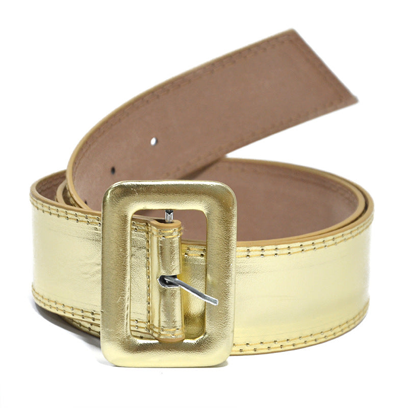 Gold imitation leather pin buckle wide belt