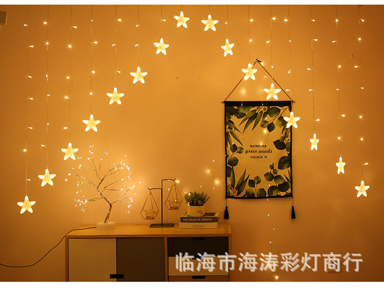 Cadena de luces de escena para acampar al aire libre, luz de estrella y luna