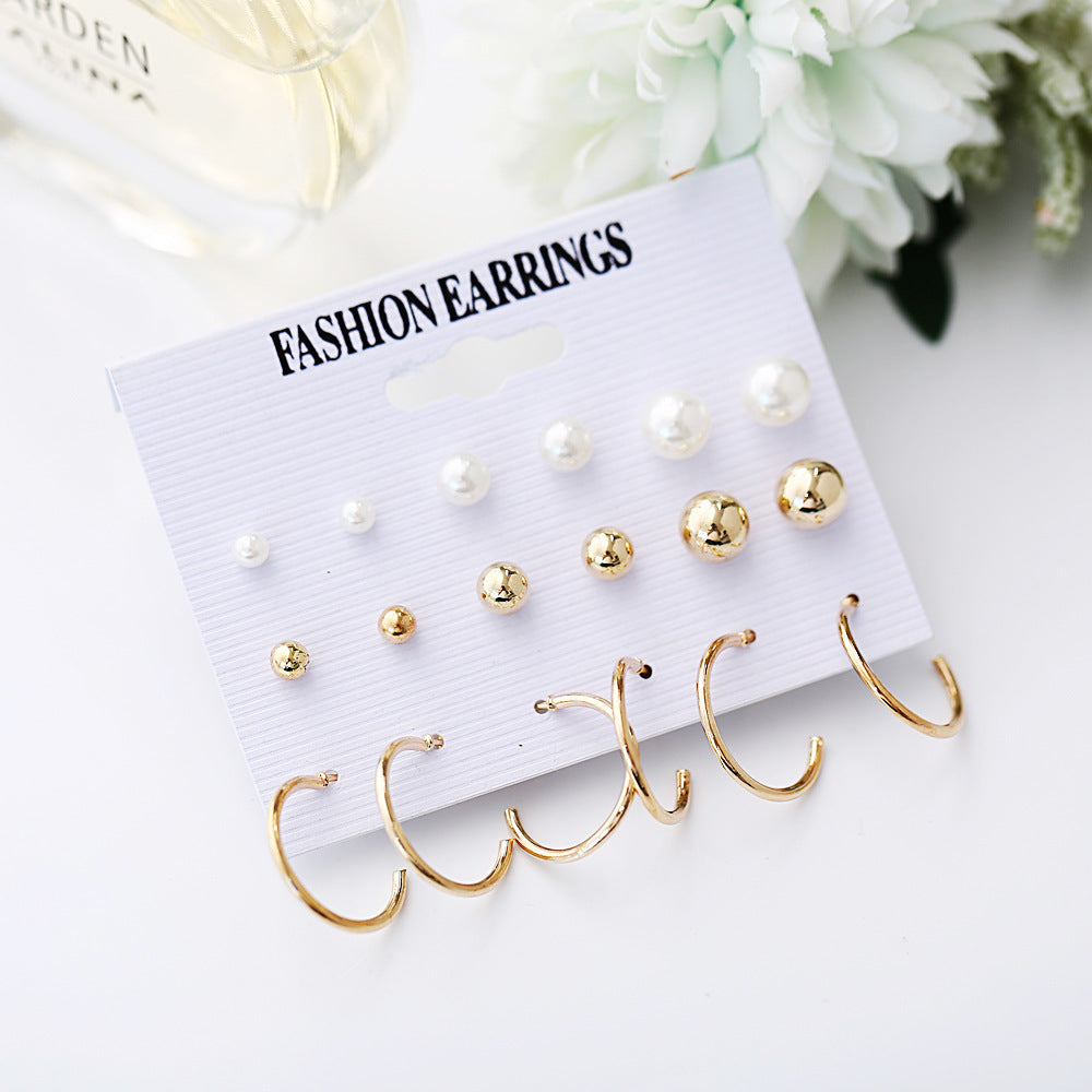 Vintage pearl open circle earrings set of 9 pairs