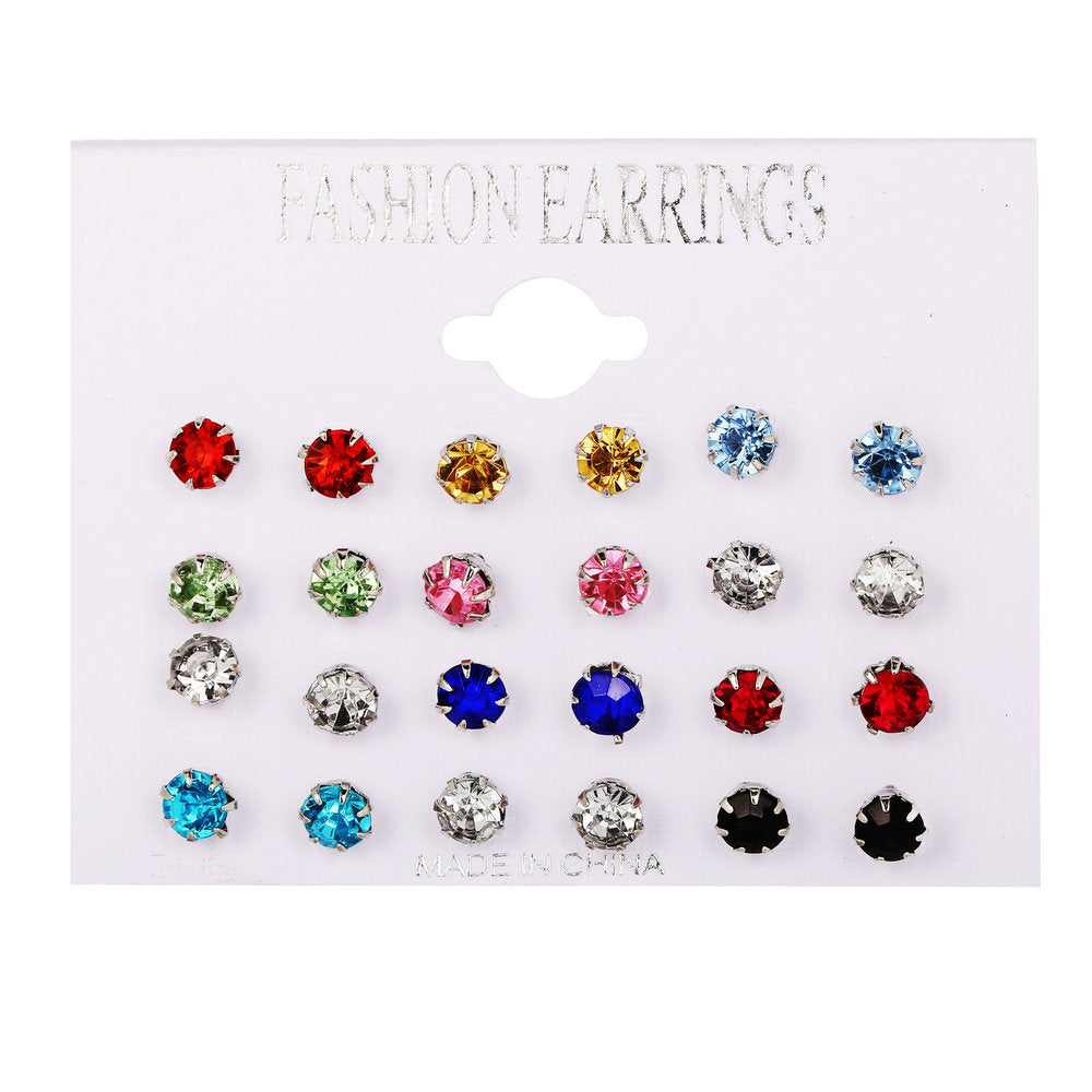 12-Pair Colored Zircon Stud Earring Set