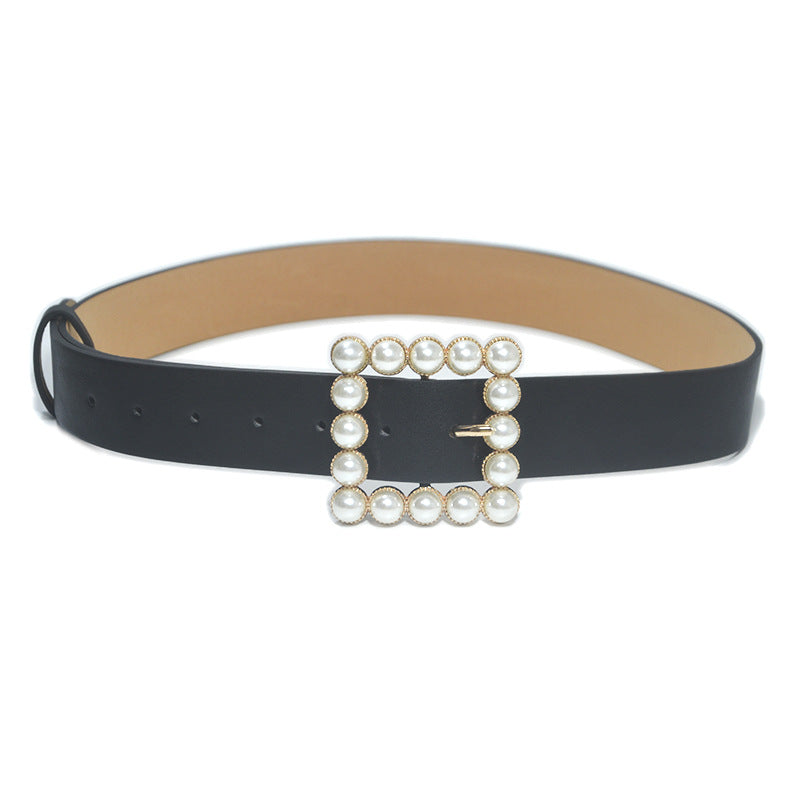 Rhinestone generous buckle wide belt