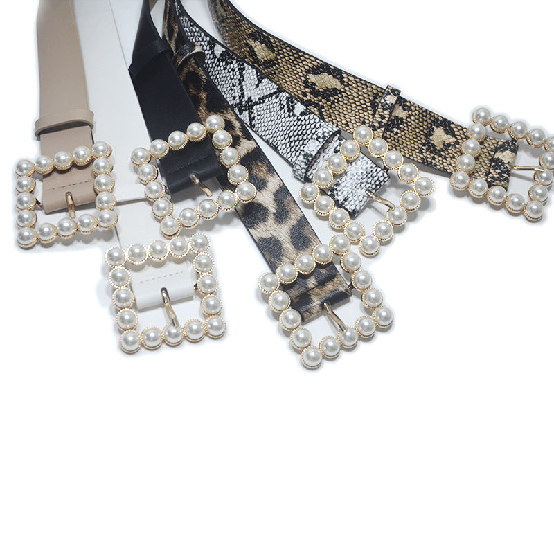 Rhinestone generous buckle wide belt
