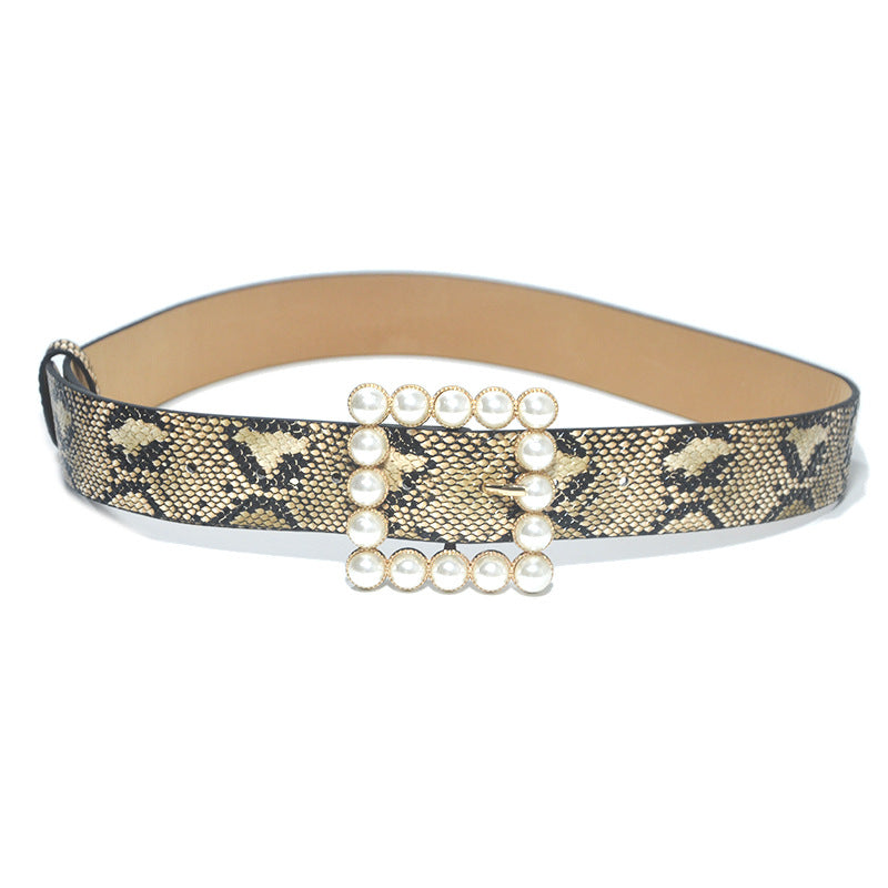 Rhinestone generous buckle wide belt