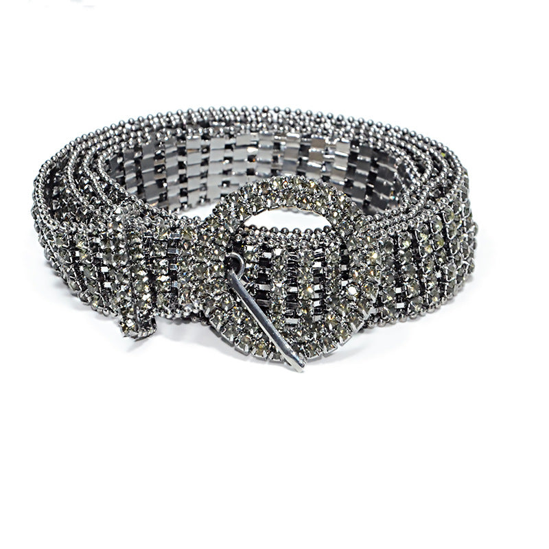 Round buckle rhinestone thin waist chain wholesale