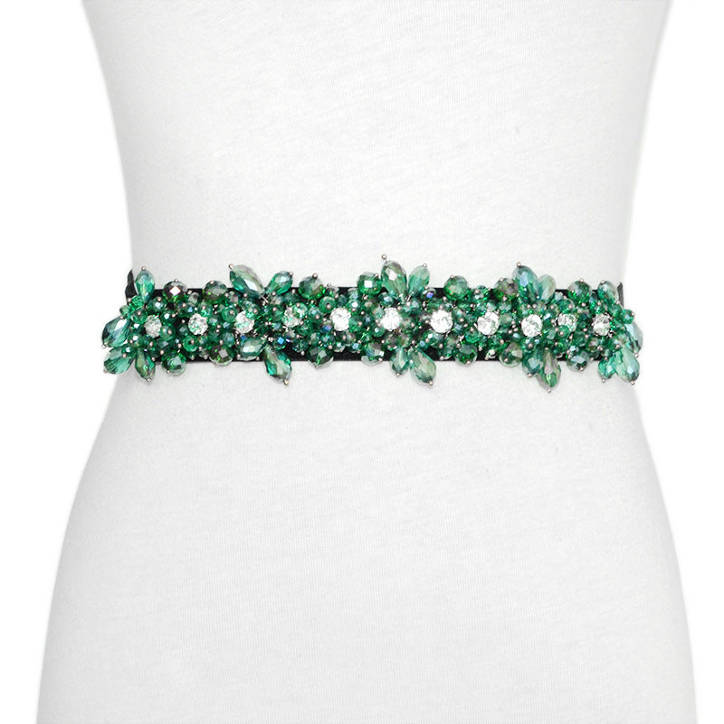 Rhinestone inlaid rice bead belt