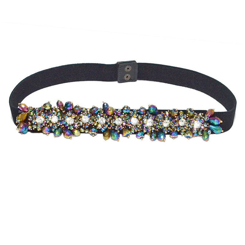 Rhinestone inlaid rice bead belt
