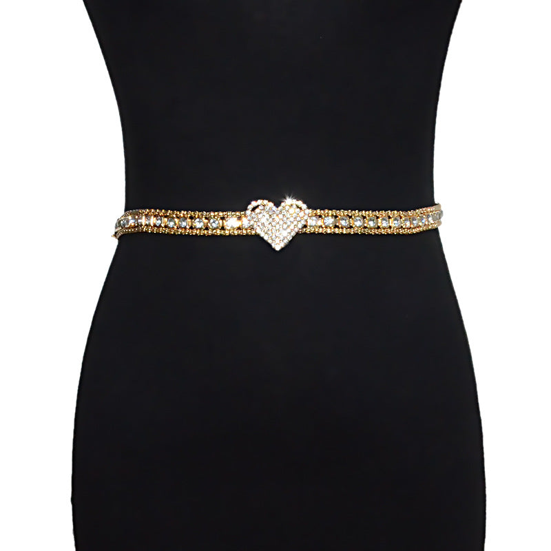 Rhinestone inlaid metal chain belt