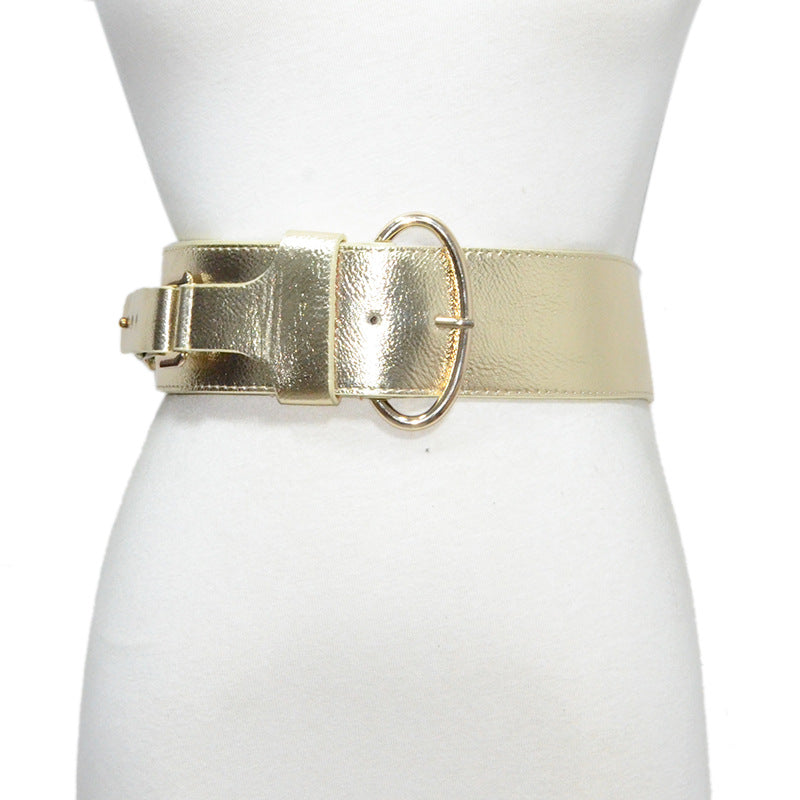 Pin buckle imitation leather extra wide belt