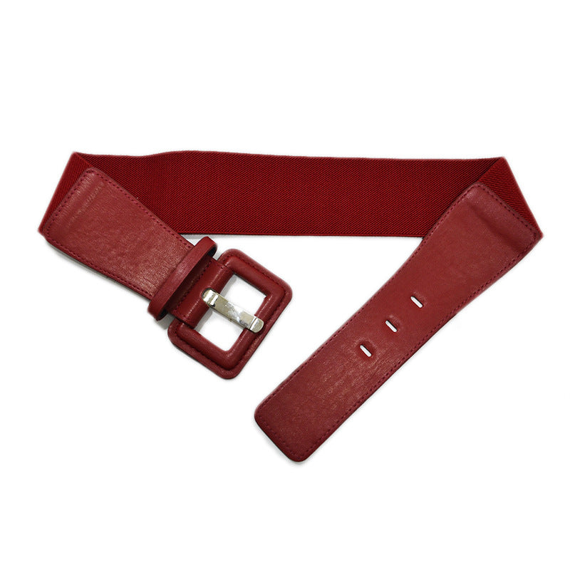 Solid color imitation leather pin buckle wide belt