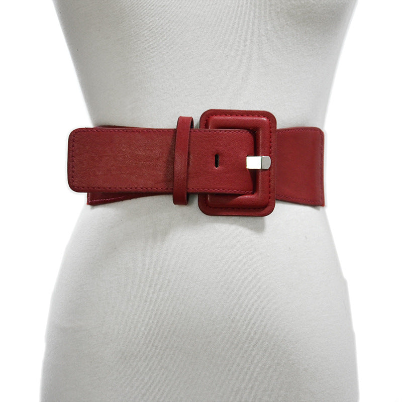 Solid color imitation leather pin buckle wide belt