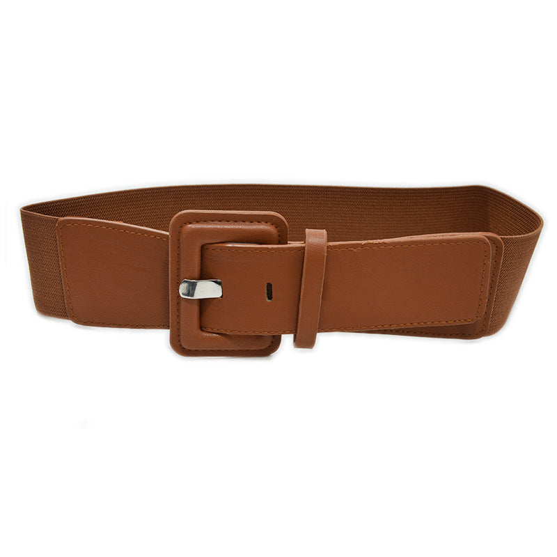 Solid color imitation leather pin buckle wide belt