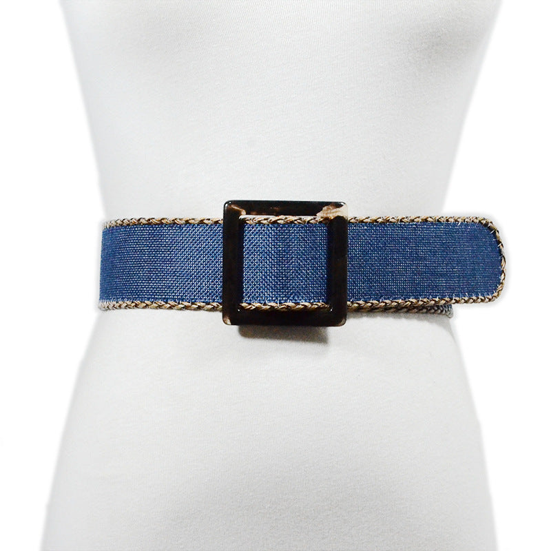 Plaid woven wide belt