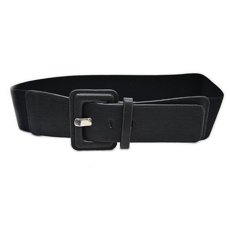 Solid color imitation leather pin buckle wide belt