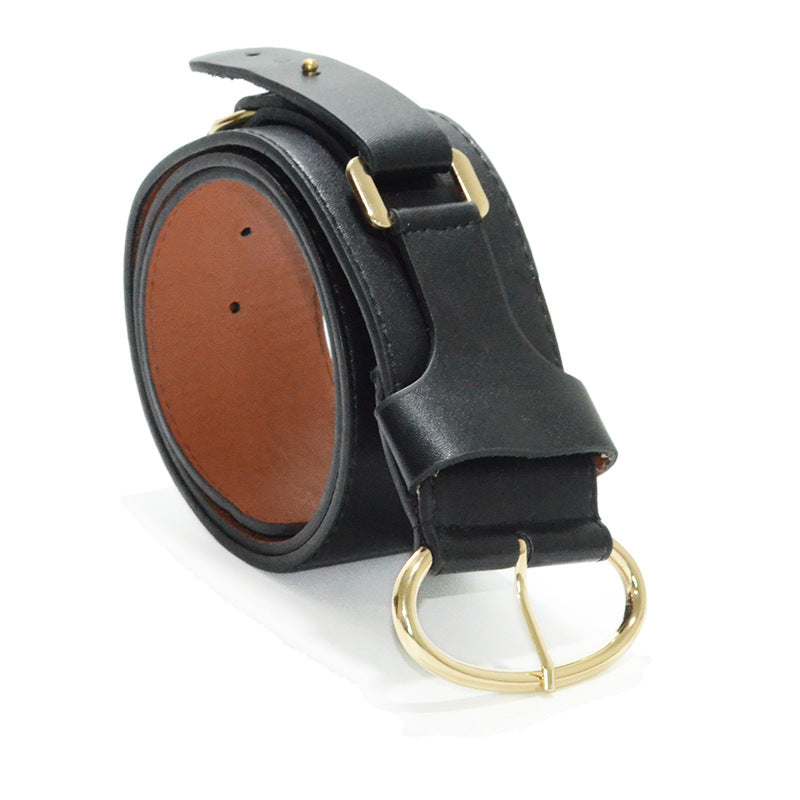 Pin buckle imitation leather extra wide belt