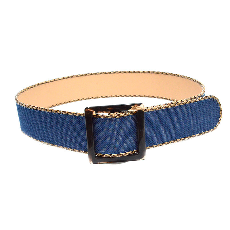 Plaid woven wide belt
