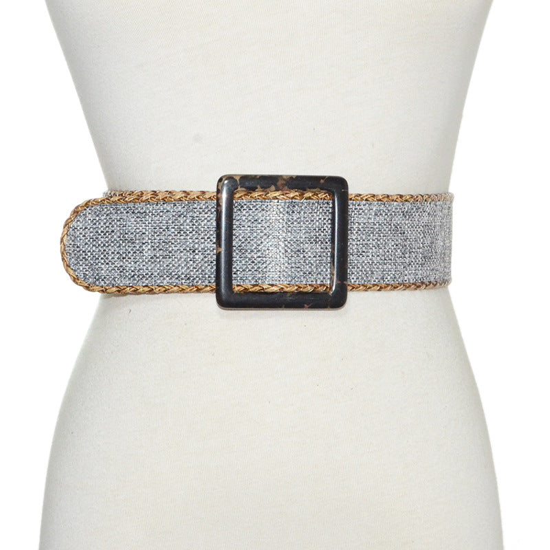 Plaid woven wide belt