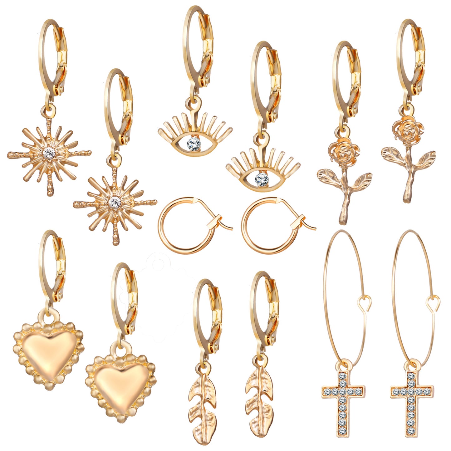 Tulip Cross Leaf Earring Set 7 Pieces