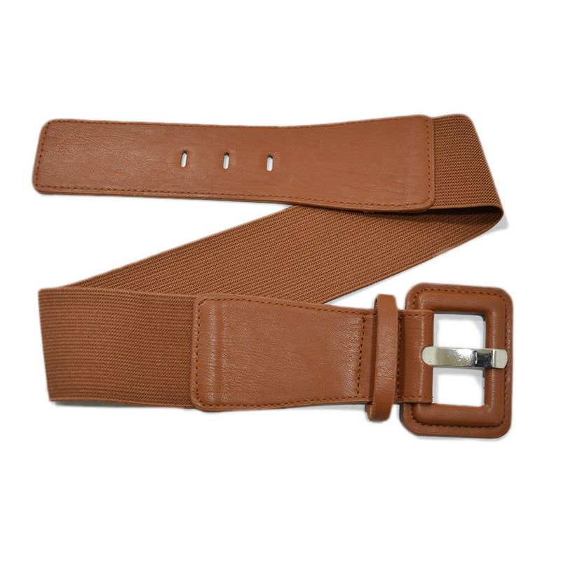 Solid color imitation leather pin buckle wide belt
