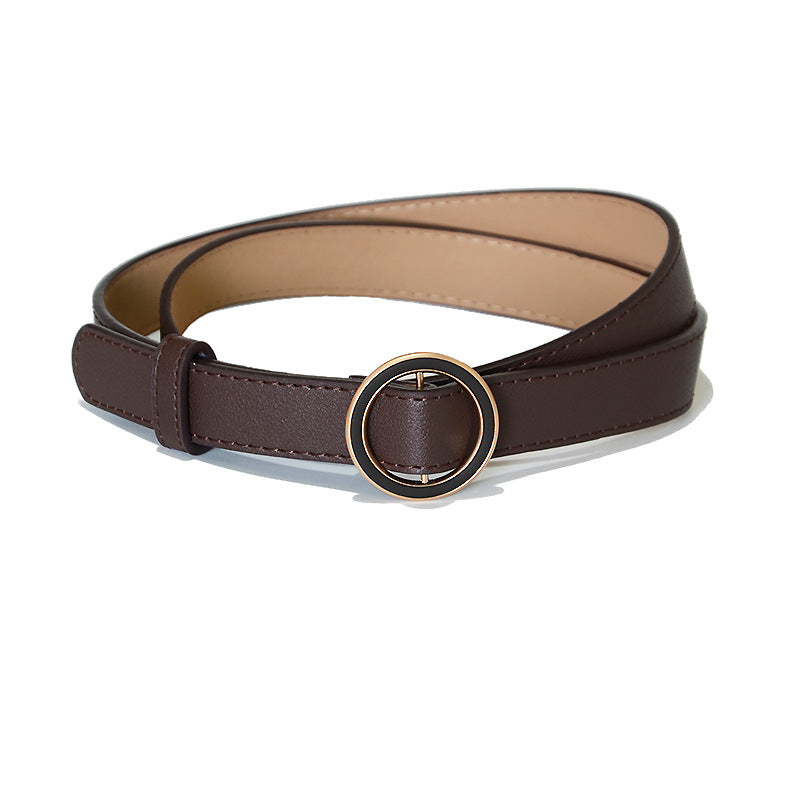 Round buckle imitation leather belt