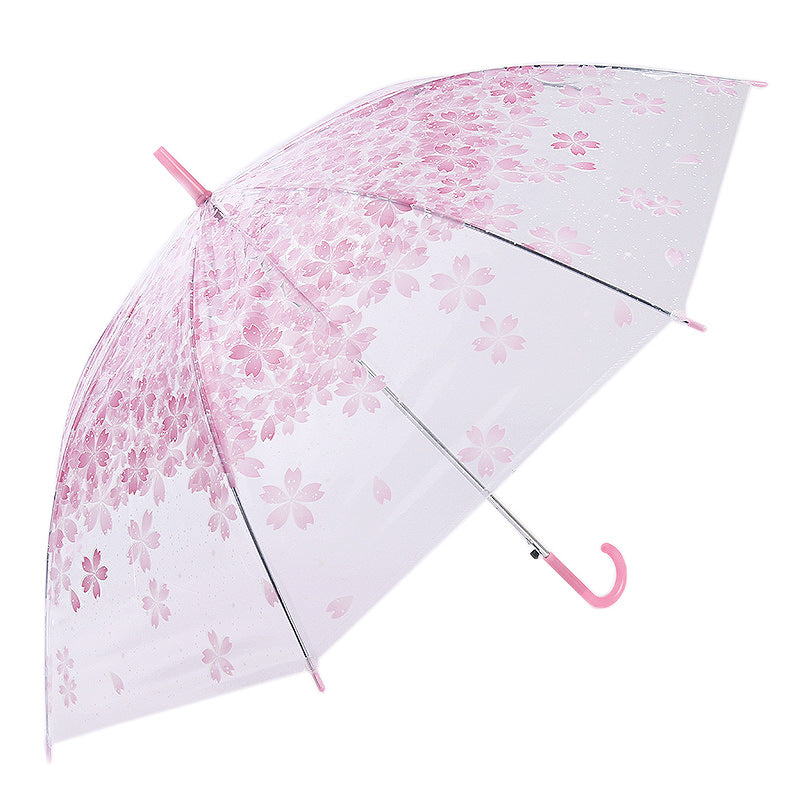 Paraguas Sakura de mango largo transparente de color rosa, sencillo y ecológico