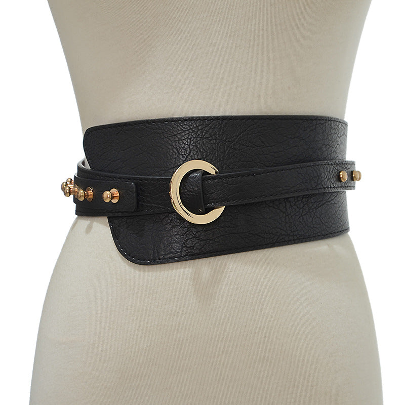 Punk style exaggerated rivet wide belt