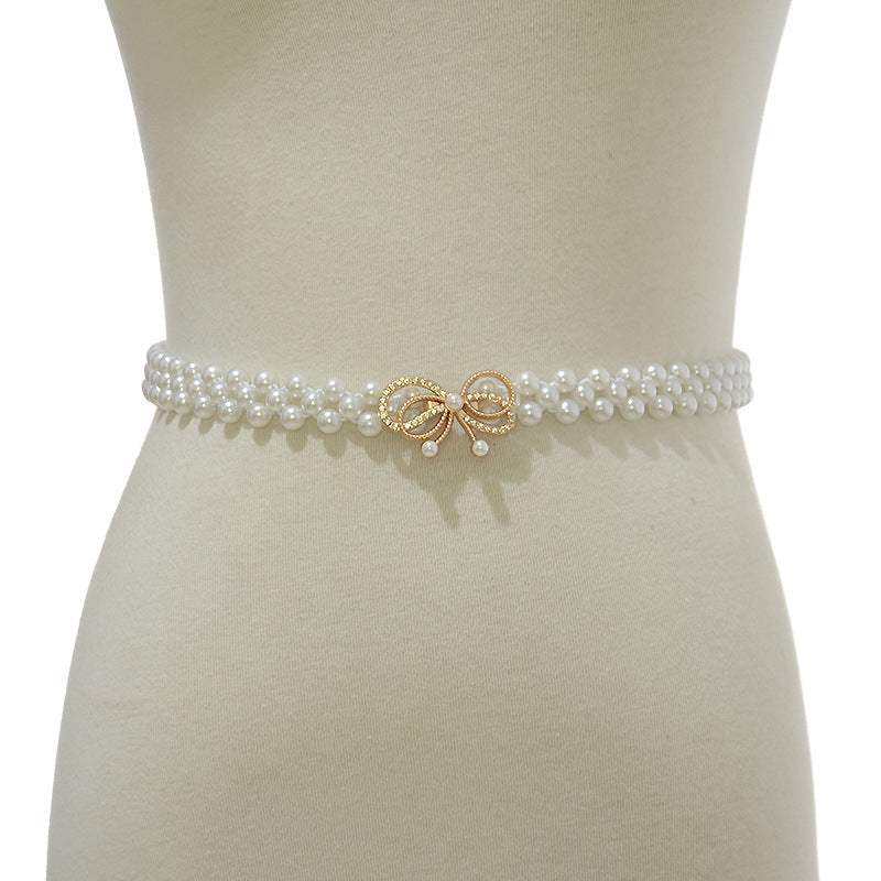 Rhinestone Pearl Inlaid Fine Belt