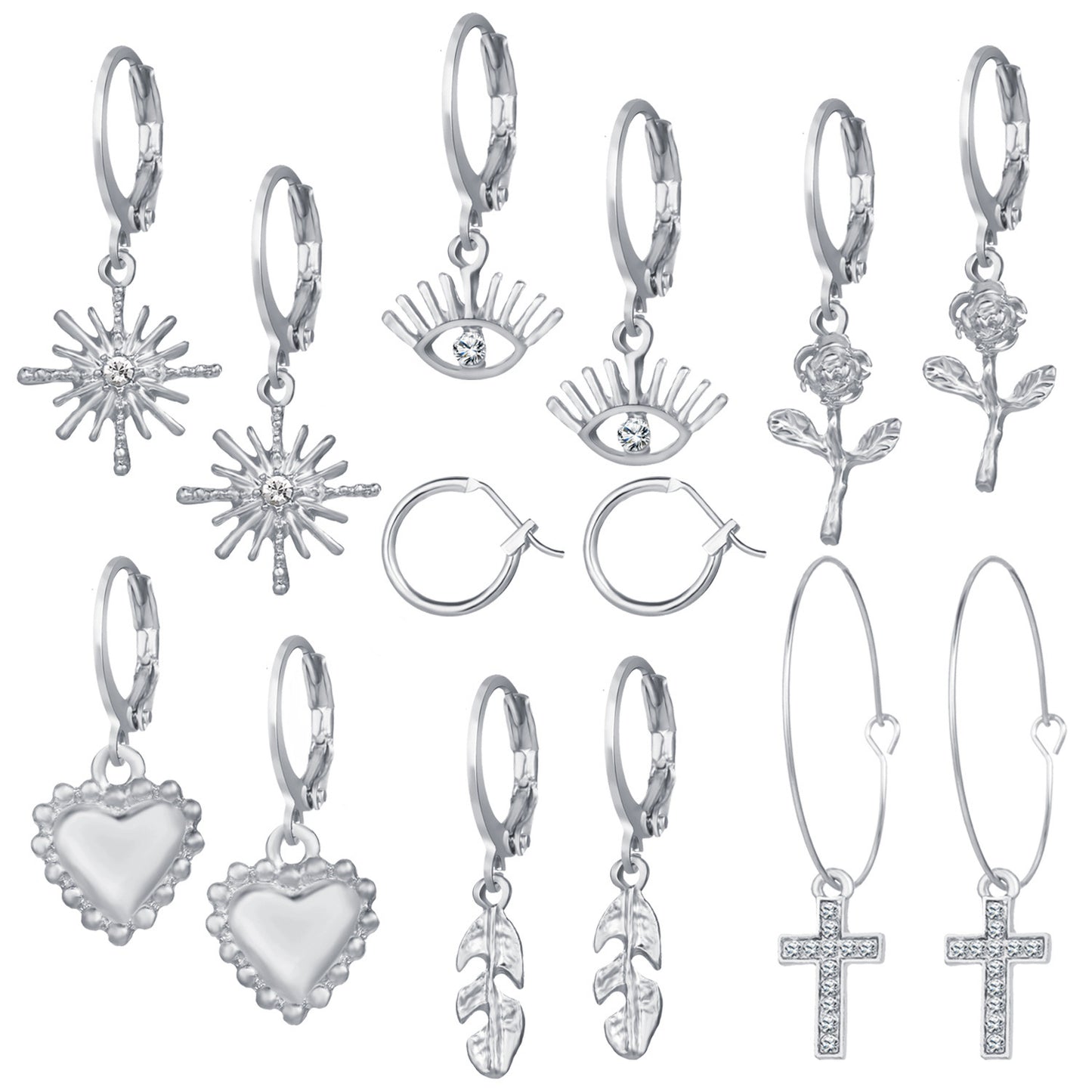 Tulip Cross Leaf Earring Set 7 Pieces