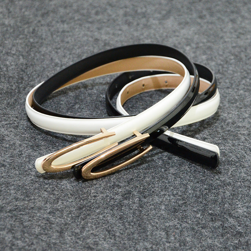 Solid color pu imitation leather thin belt