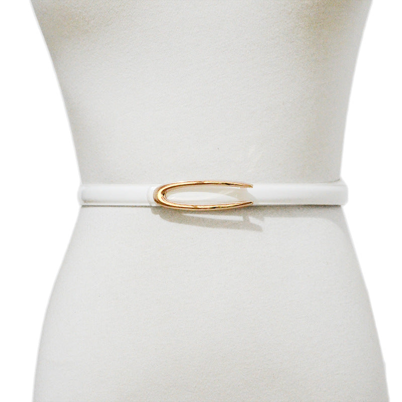 Solid color pu imitation leather thin belt