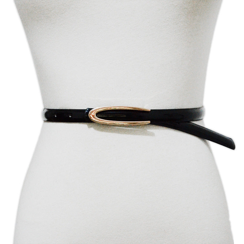 Solid color pu imitation leather thin belt