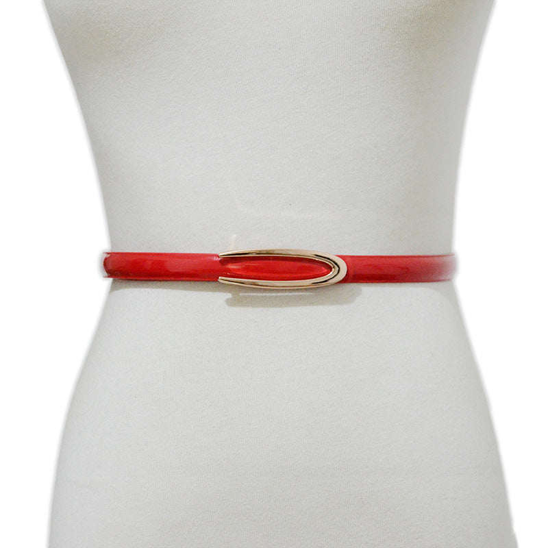 Solid color pu imitation leather thin belt